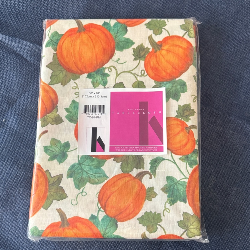 Harvest Pumpkin Vine Rectangle Fabric Tablecloth 60” x 84” New